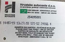 билетик на уплату участка дороги, Хорватия